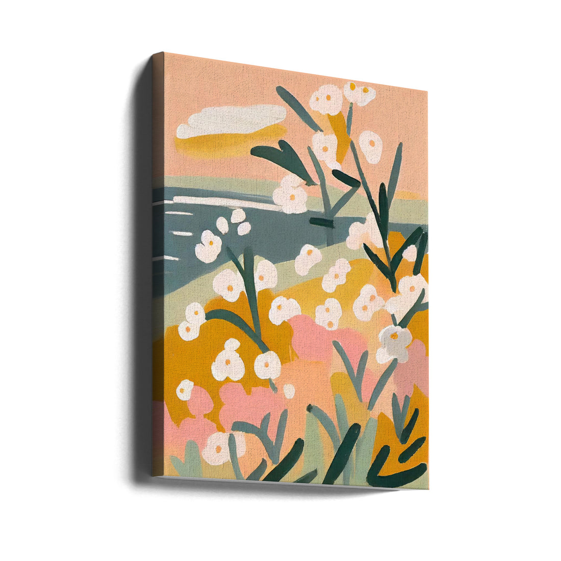 Flowers By The Sea by Treechild | Pastel Floral Seascape, Large Canvas Wall Art Print | Artsy Earth