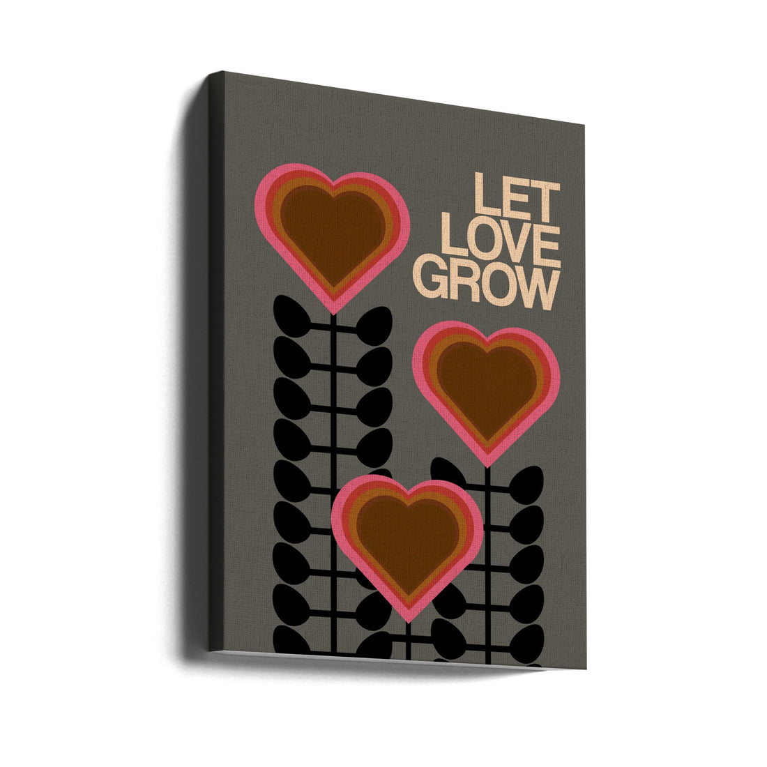 Let Love Grow Grey by Frances Collett | Floral Inspirational Text, Large Canvas Wall Art Print | Artsy Earth