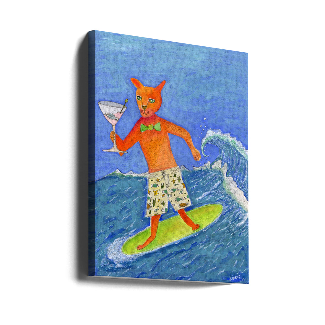 Surfing Cocktail Cat by Sharyn Bursic | Funny Animal Sport, Large Canvas Wall Art Print | Artsy Earth