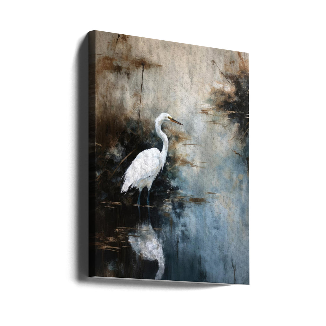 Egret in Lake by Treechild | Nature Waterscape Painting, Large Canvas Wall Art Print | Artsy Earth