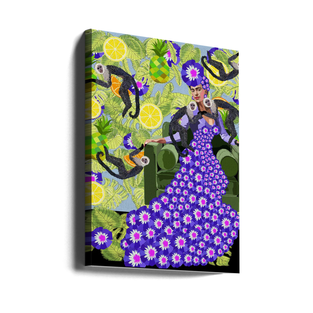 Frida in the Garden by Lynnda Rakos | Floral Portrait Illustration, Large Canvas Wall Art Print | Artsy Earth