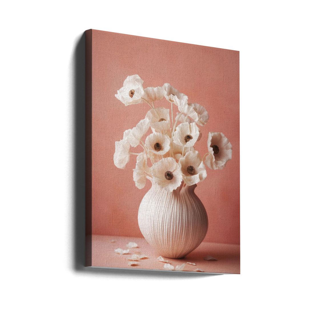 White Poppy On Coral by Treechild | Floral Still Life, Large Canvas Wall Art Print | Artsy Earth