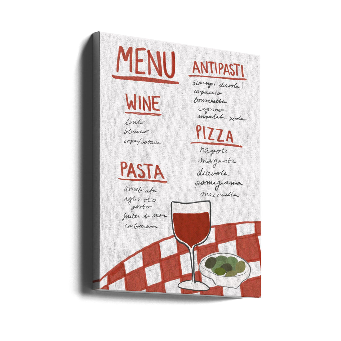 Italian Menu by Athene Fritsch | Restaurant Wine Menu, Large Canvas Wall Art Print | Artsy Earth