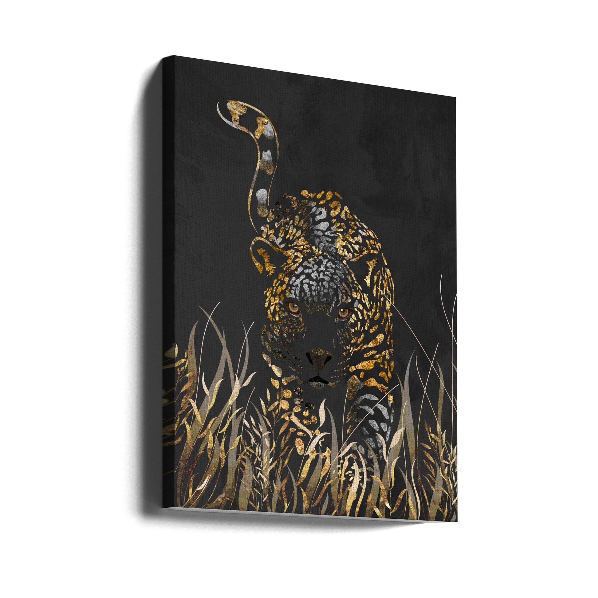 Black Gold Jaguar by Sarah Manovski | Big Cat Silhouette, Large Canvas Wall Art Print | Artsy Earth