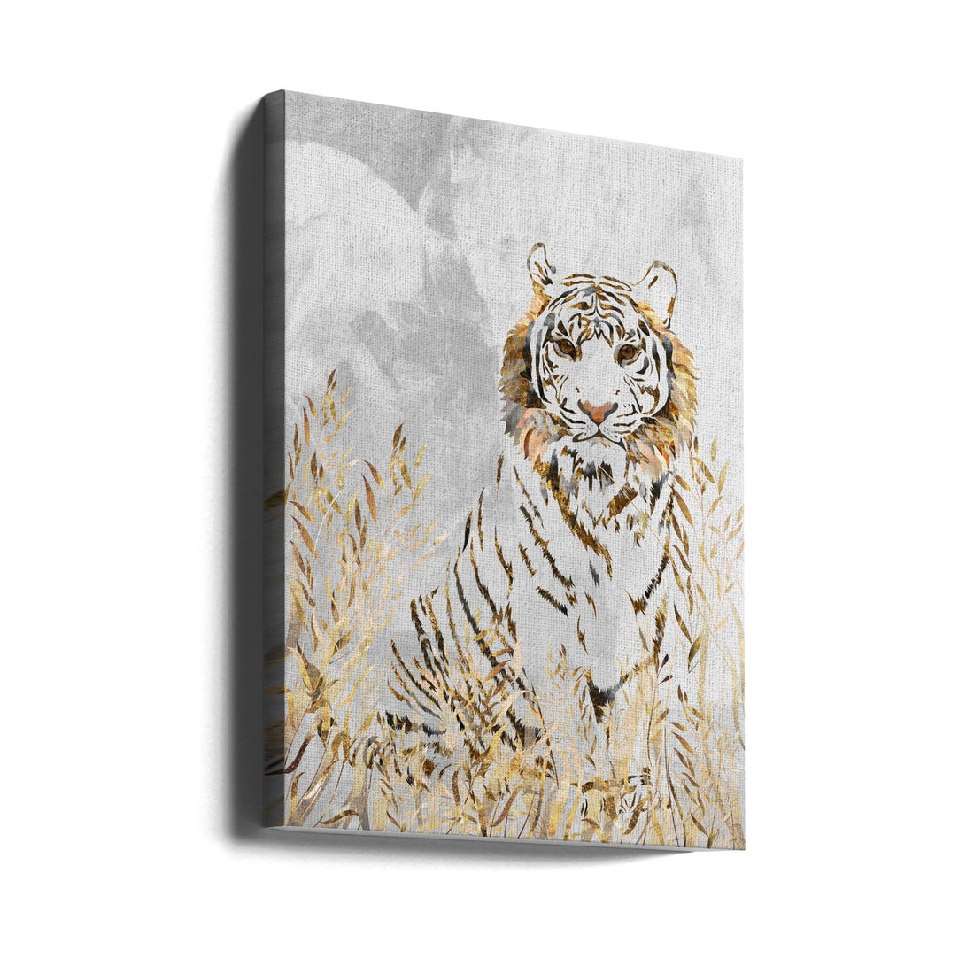 Golden Tiger in the leaves by Sarah Manovski | Wild Feline Hunter, Large Canvas Wall Art Print | Artsy Earth