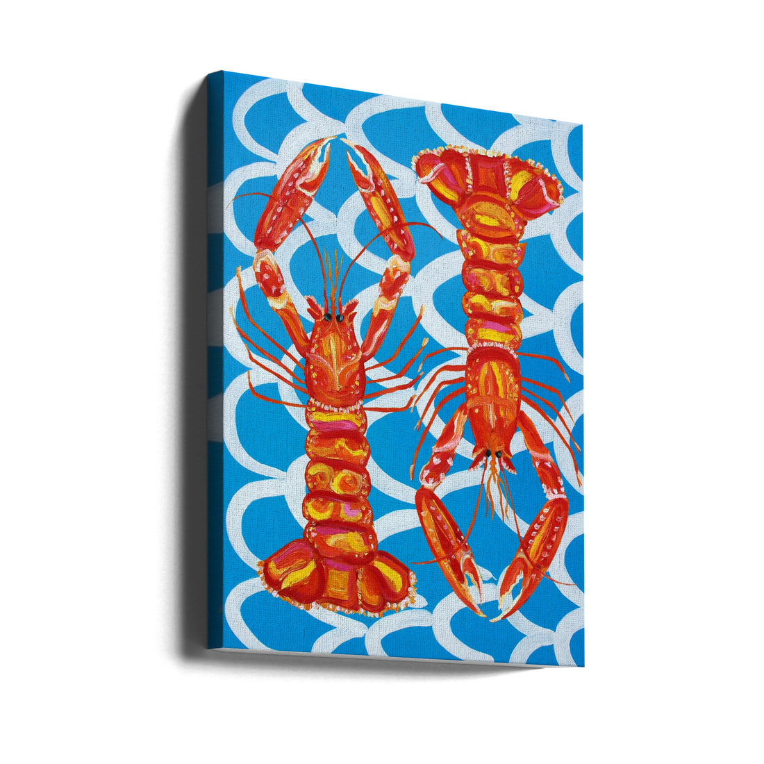 Langoustines On Blue by Alice Straker | Seafood Kitchen Pattern, Large Canvas Wall Art Print | Artsy Earth