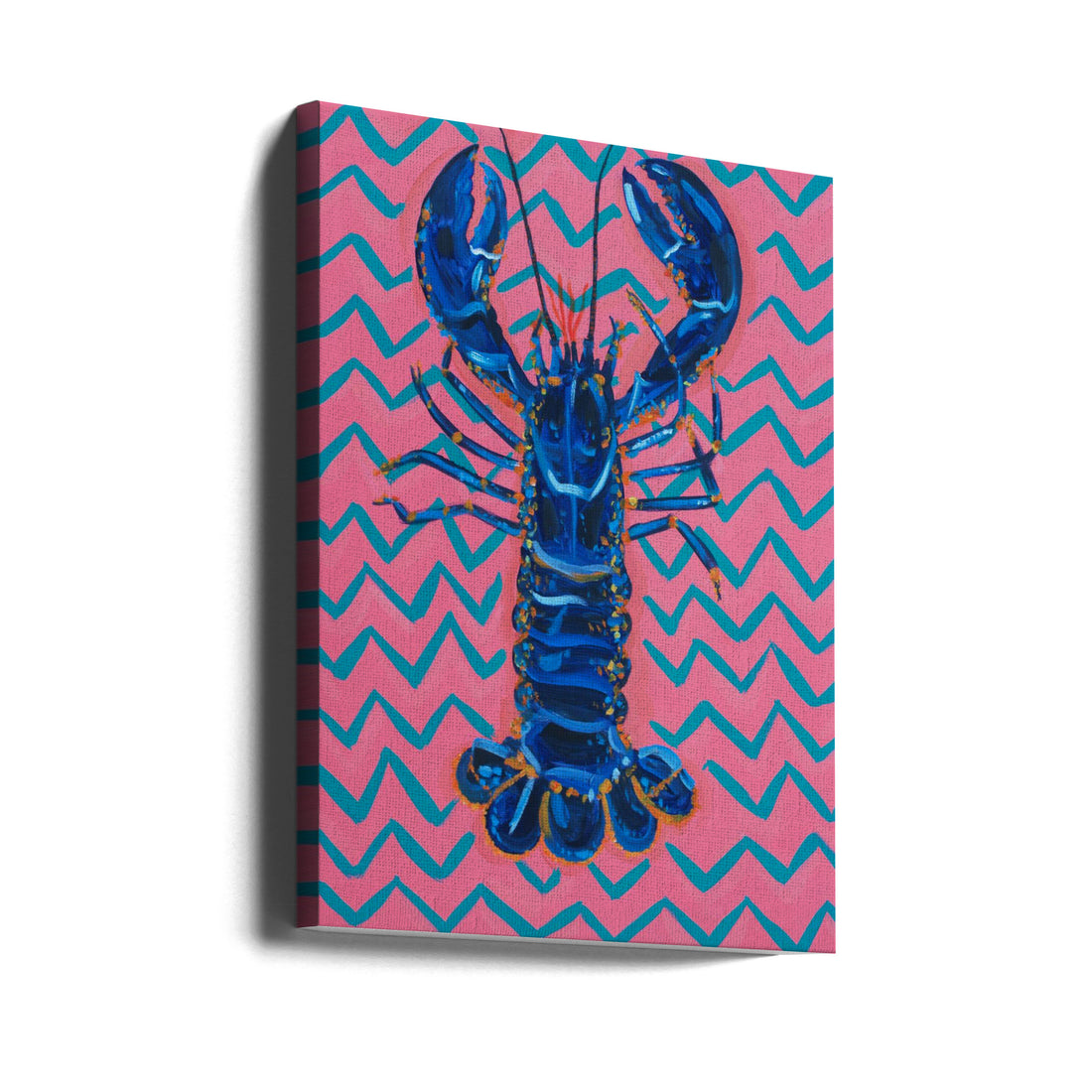 Lobster On Zigzag by Alice Straker | Pink Geometric Shellfish, Large Canvas Wall Art Print | Artsy Earth