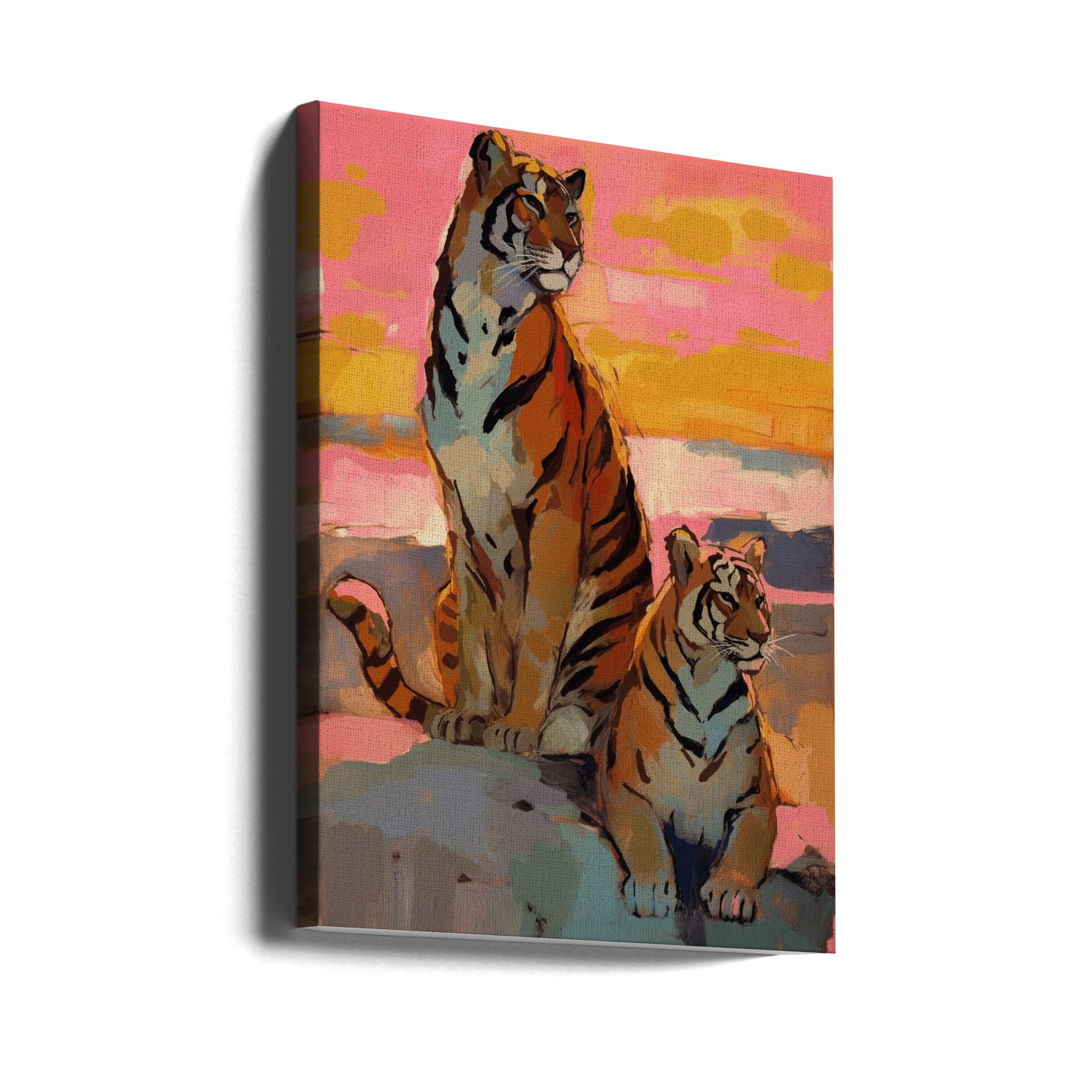 Tigers At Sunset by Treechild | Digital Animal Painting, Large Canvas Wall Art Print | Artsy Earth