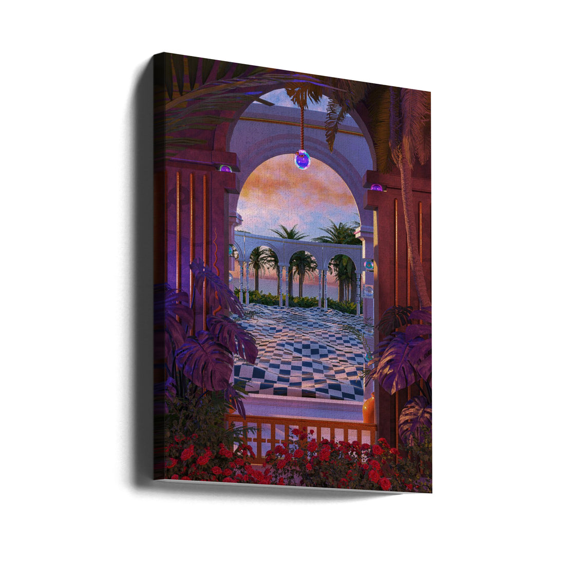 Retro Palm Resort by Cosmozach | Colorful Fantasy Architecture, Large Canvas Wall Art Print | Artsy Earth