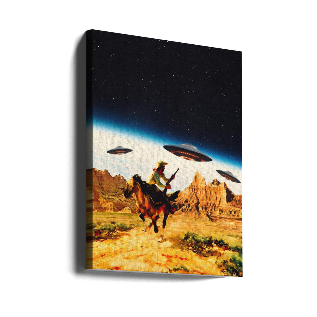 UFO Space Chase by Taudalpoi | Cosmic Western Fantasy, Large Canvas Wall Art Print | Artsy Earth