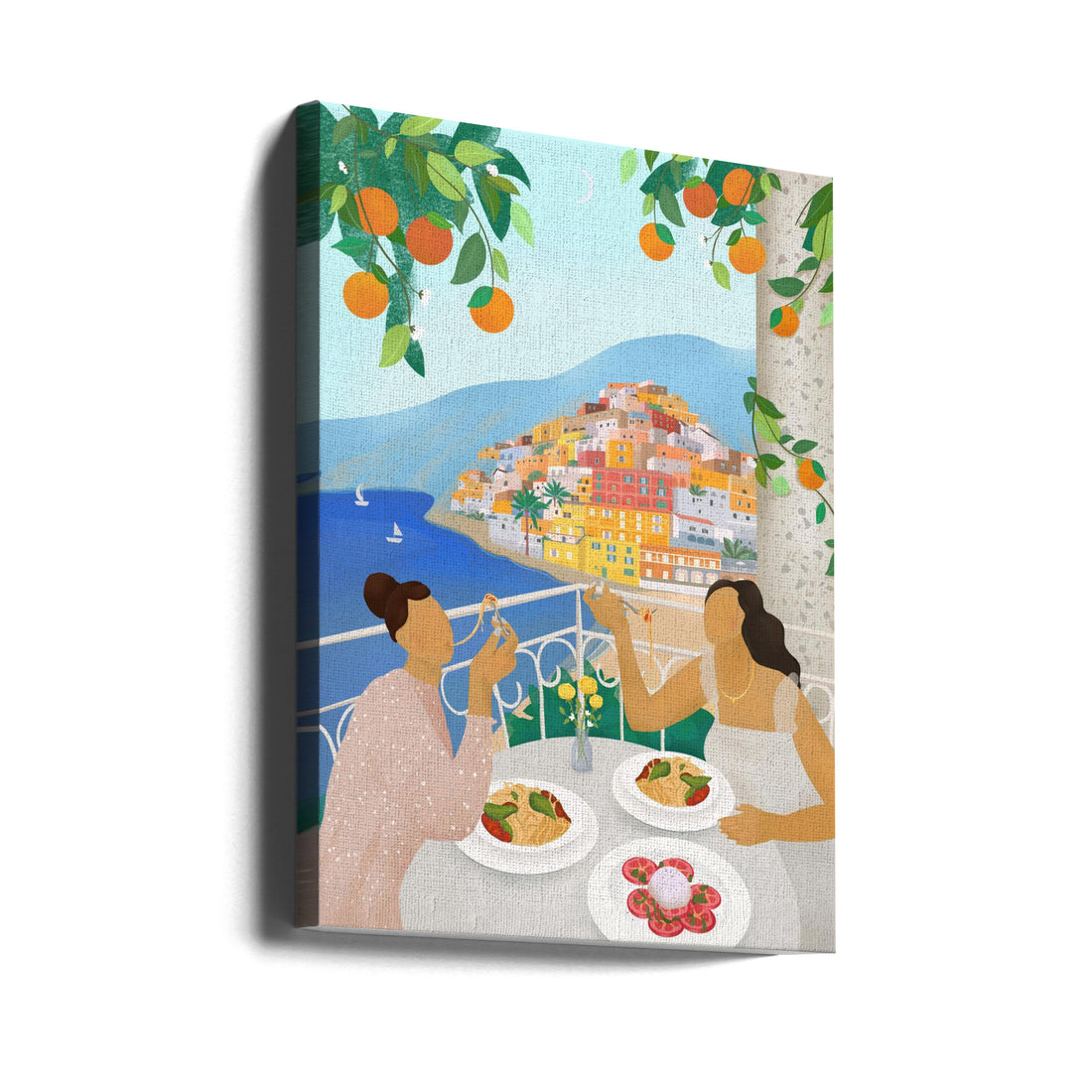 Girls in Positano by Petra Lizde | Travel Tourism Illustration, Large Canvas Wall Art Print | Artsy Earth