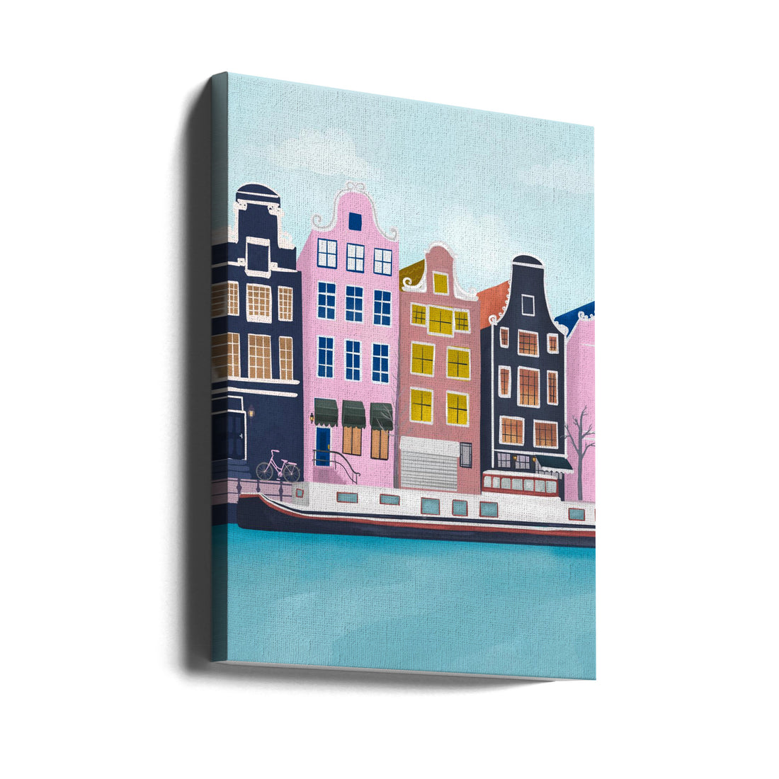 Amsterdam Canal Art by Petra Lizde | Dutch Cityscape Illustration, Large Canvas Wall Art Print | Artsy Earth