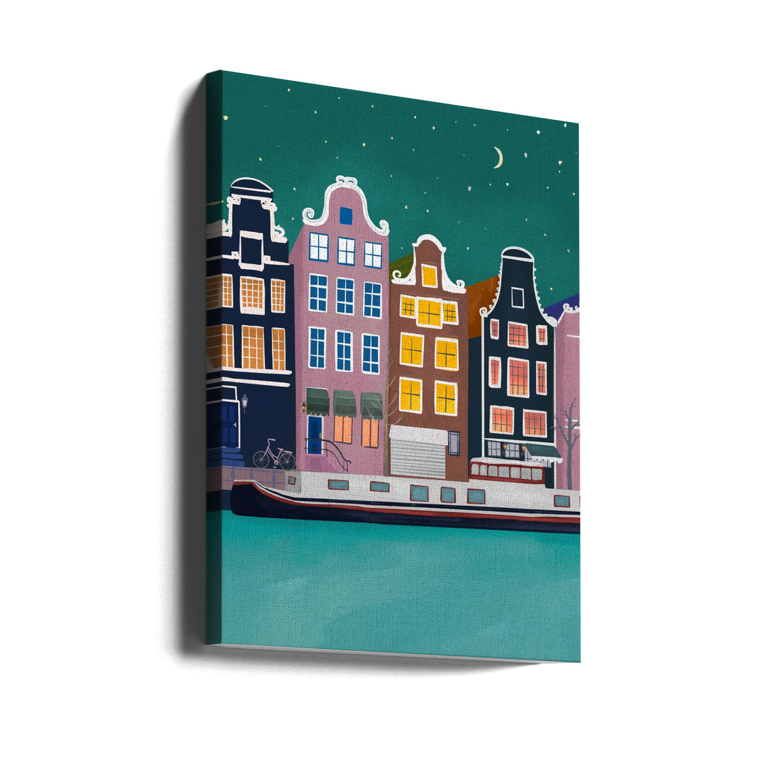 Amsterdam by Night By Petra Lizde | Dutch Canal Cityscape, Large Canvas Wall Art Print | Artsy Earth