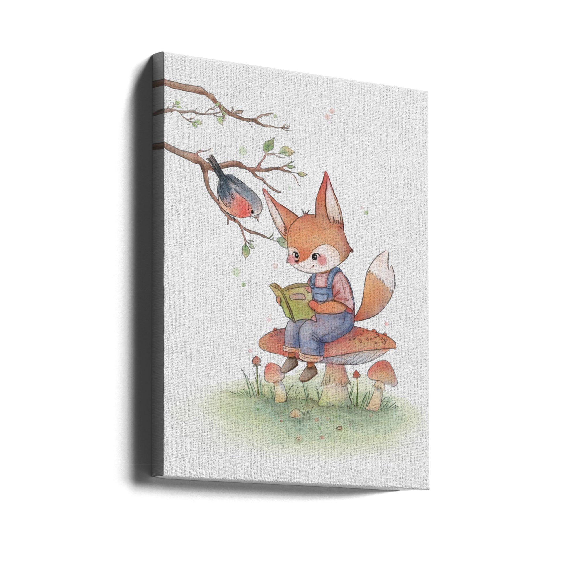 Fox and Bird Illustration by Xuan Thai | Cute Animal Art, Large Canvas Wall Art Print | Artsy Earth