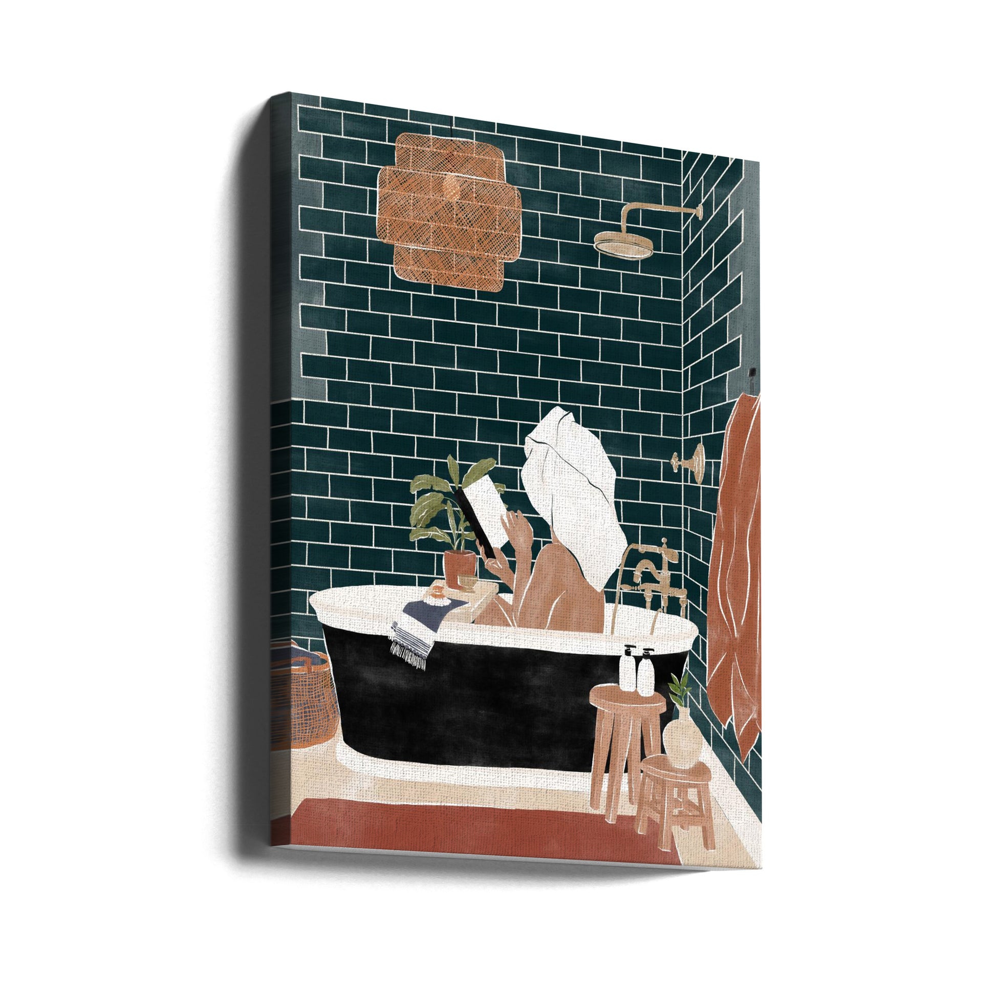 Bathroom Babe by Ivy Green Illustrations | Relaxing Bath Reading, Large Canvas Wall Art Print | Artsy Earth