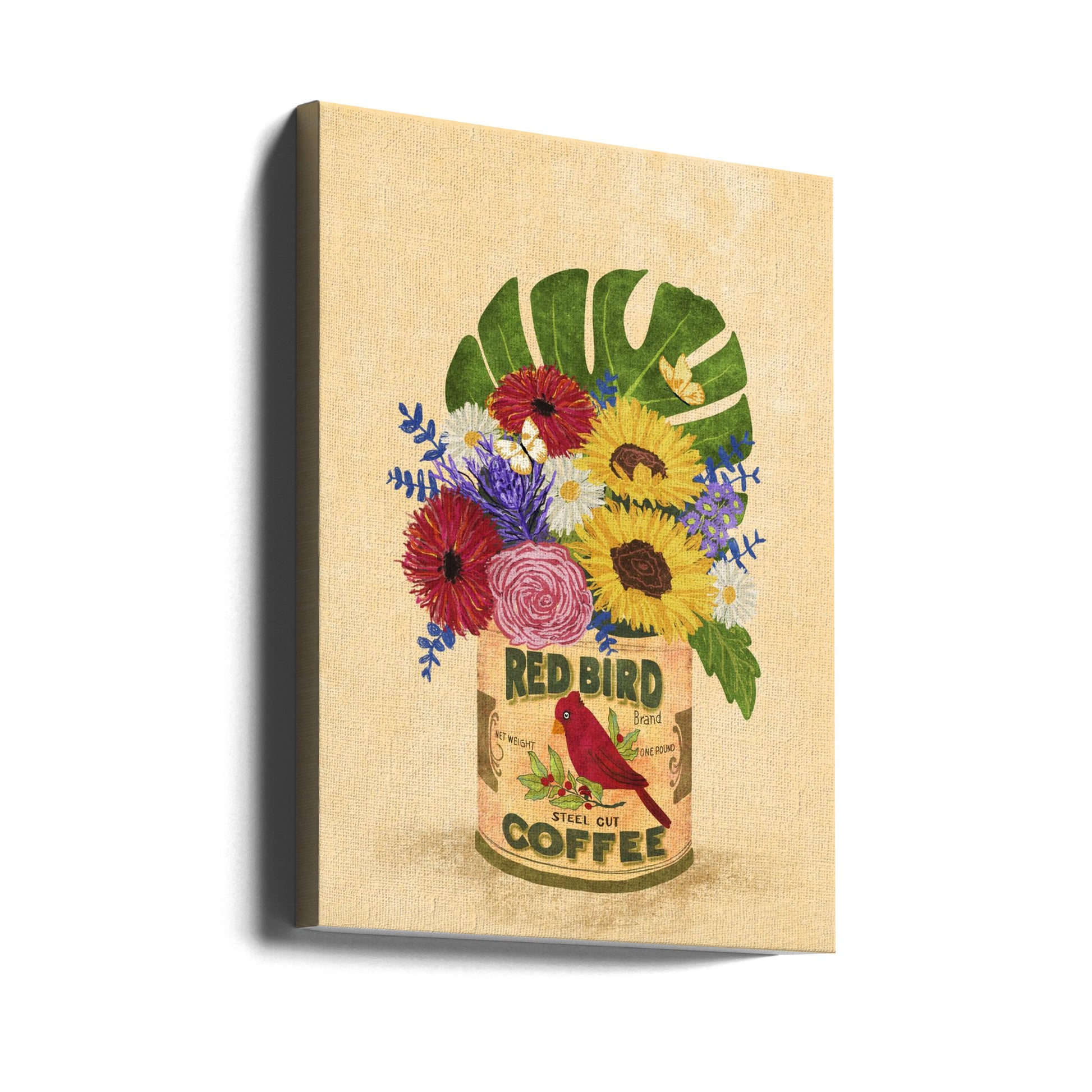 Flowers In a Vintage Coffee Can by Raissa Oltmanns | Vintage Botanical Illustration, Large Canvas Wall Art Print | Artsy Earth