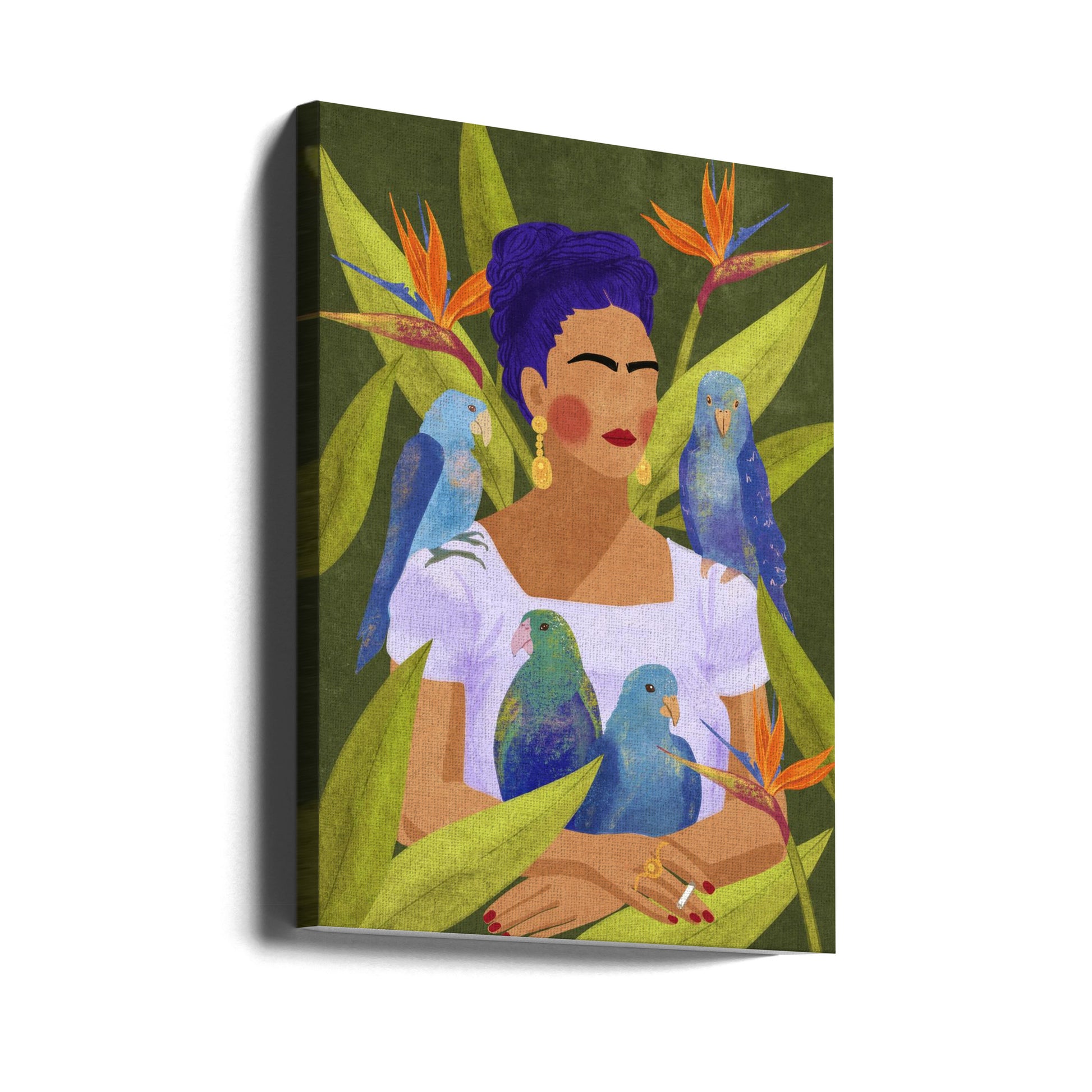 Frida and birds by Raissa Oltmanns | Artist Portrait Illustration, Large Canvas Wall Art Print | Artsy Earth