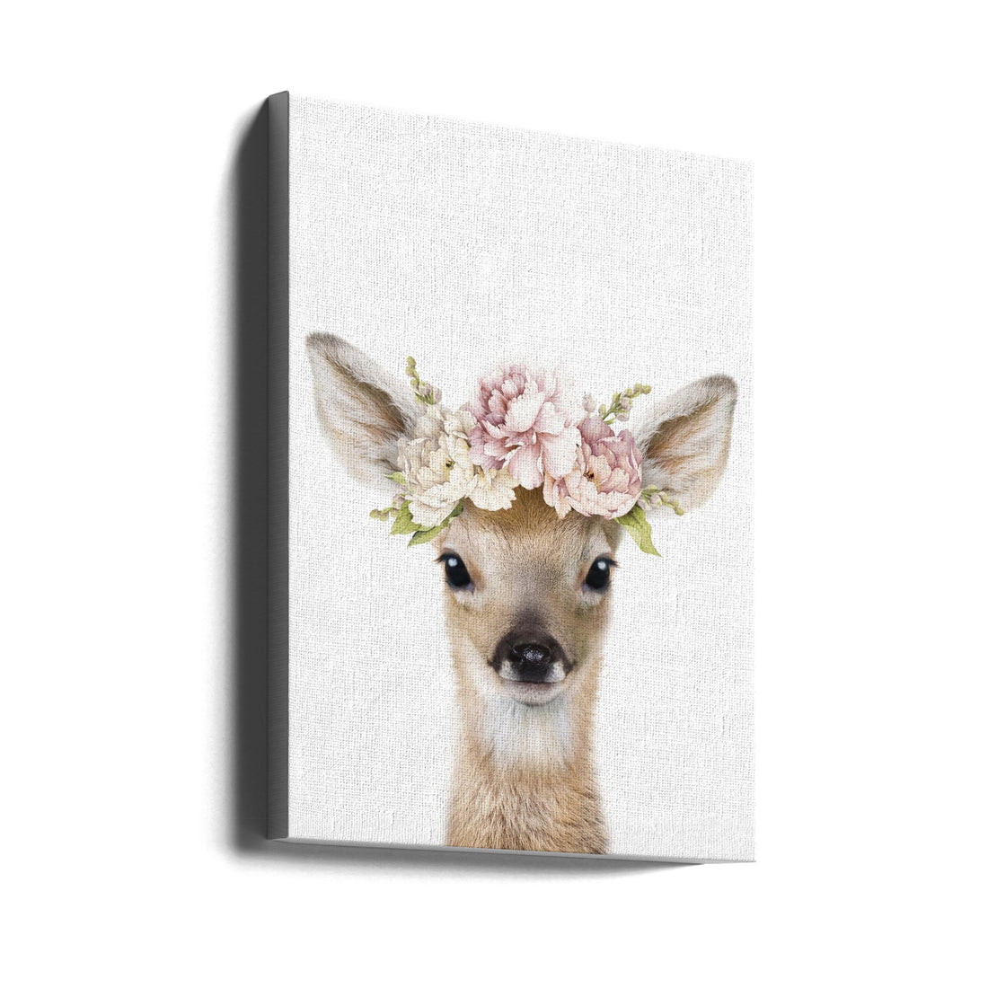 Floral Baby Deer by Lola Peacock | Cute Animal Portrait, Large Canvas Wall Art Print | Artsy Earth