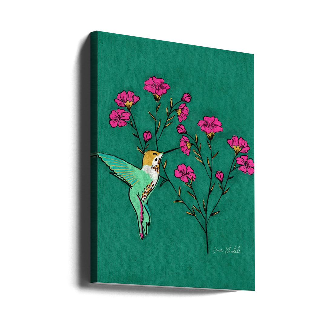 Hummingbird Art by Erum Khalili | Colorful Bird Illustration, Large Canvas Wall Art Print | Artsy Earth