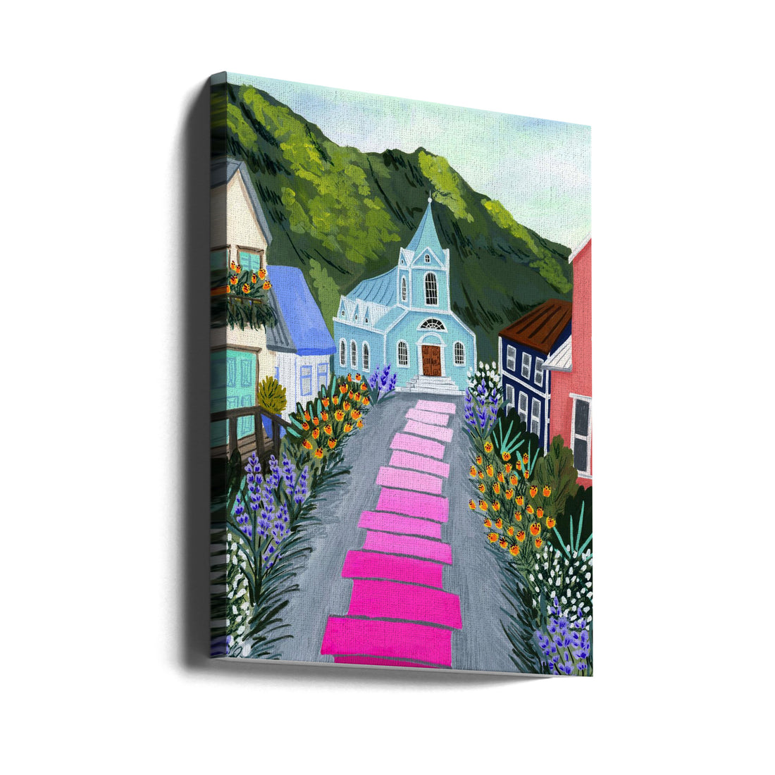 Colorful Iceland Town by Sarah Gesek | Mountain Village Landscape, Large Canvas Wall Art Print | Artsy Earth