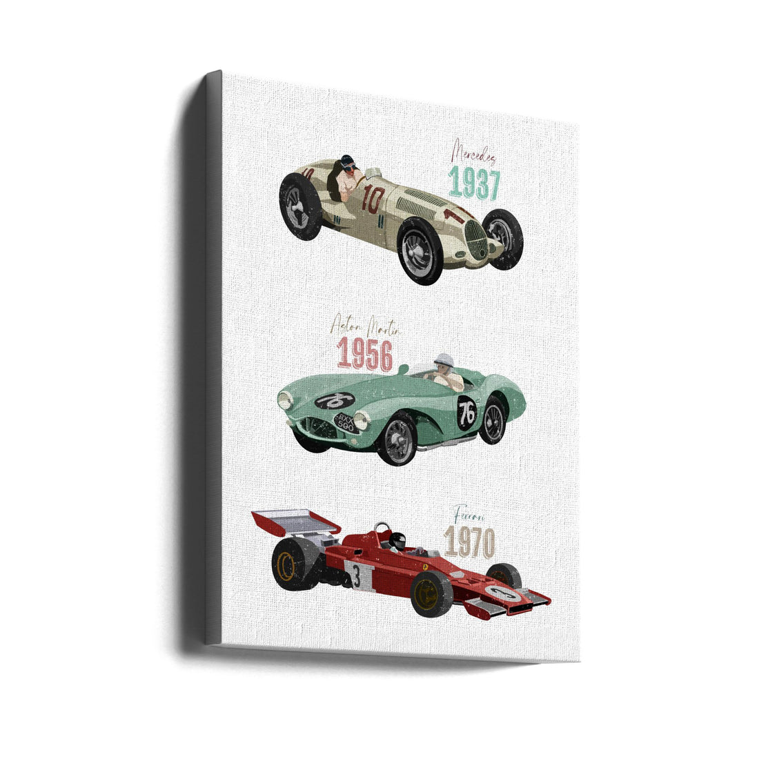 Vintage Racecars by Goed Blauw | Retro Racing Cars, Large Canvas Wall Art Print | Artsy Earth