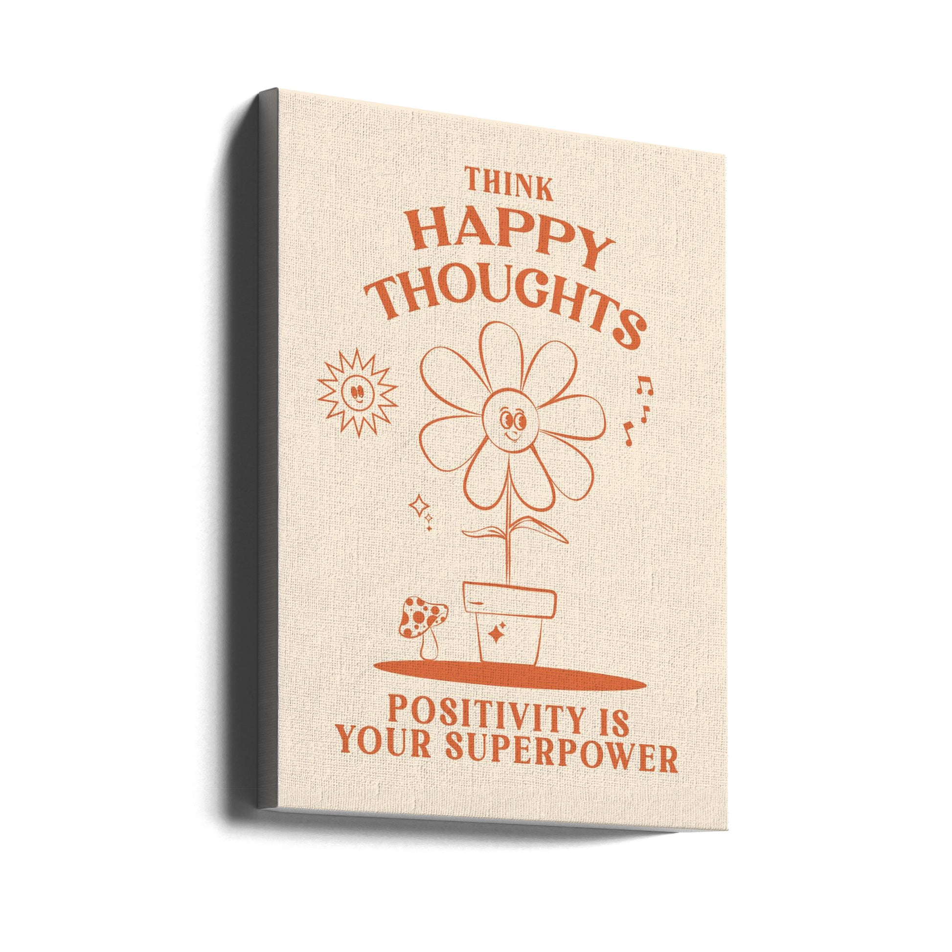 Happy Thoughts by Oju Design | Retro Inspirational Text, Large Canvas Wall Art Print | Artsy Earth