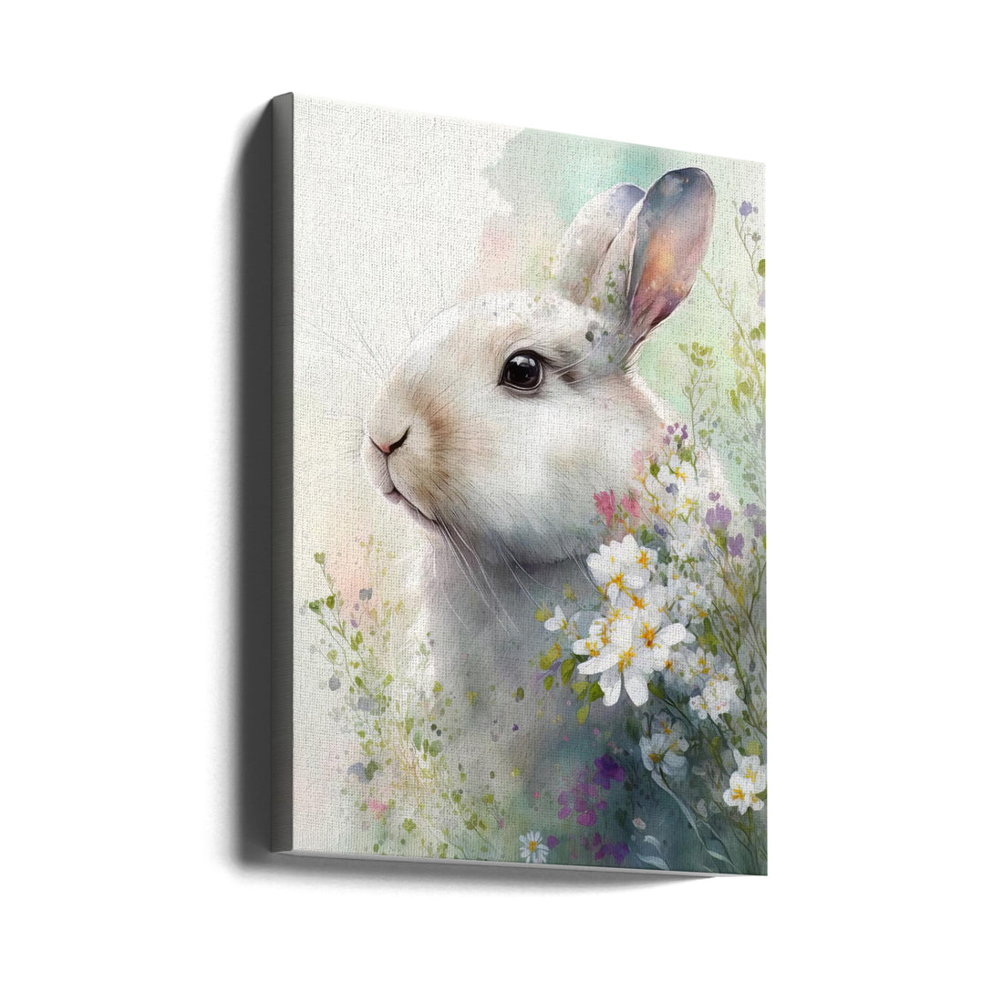 Rabbit and Flowers by Bilge Paksoylu | Cute Floral Bunny, Large Canvas Wall Art Print | Artsy Earth