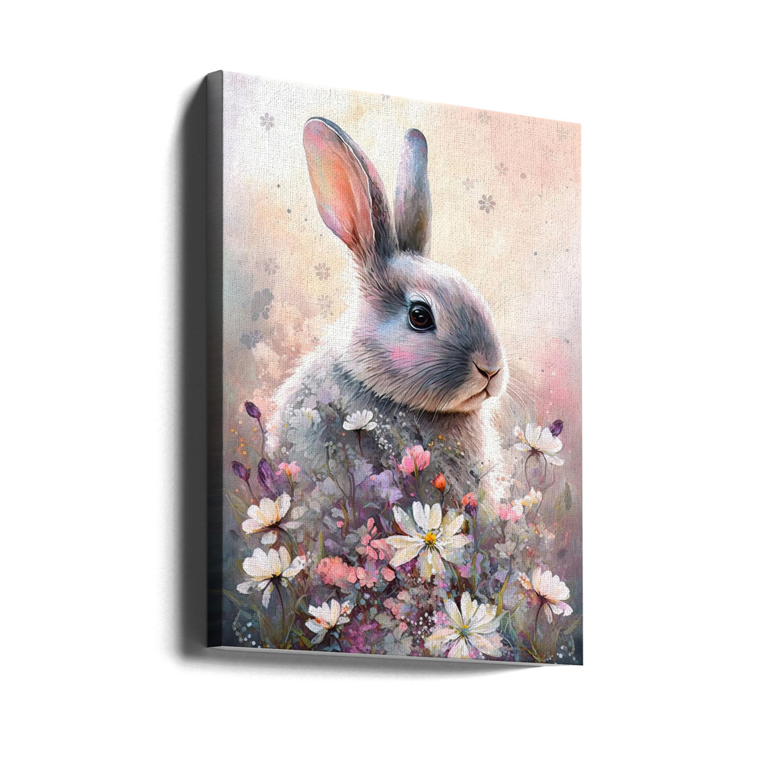 Rabbit and Flowers by Bilge Paksoylu | Cute Bunny Nursery, Large Canvas Wall Art Print | Artsy Earth