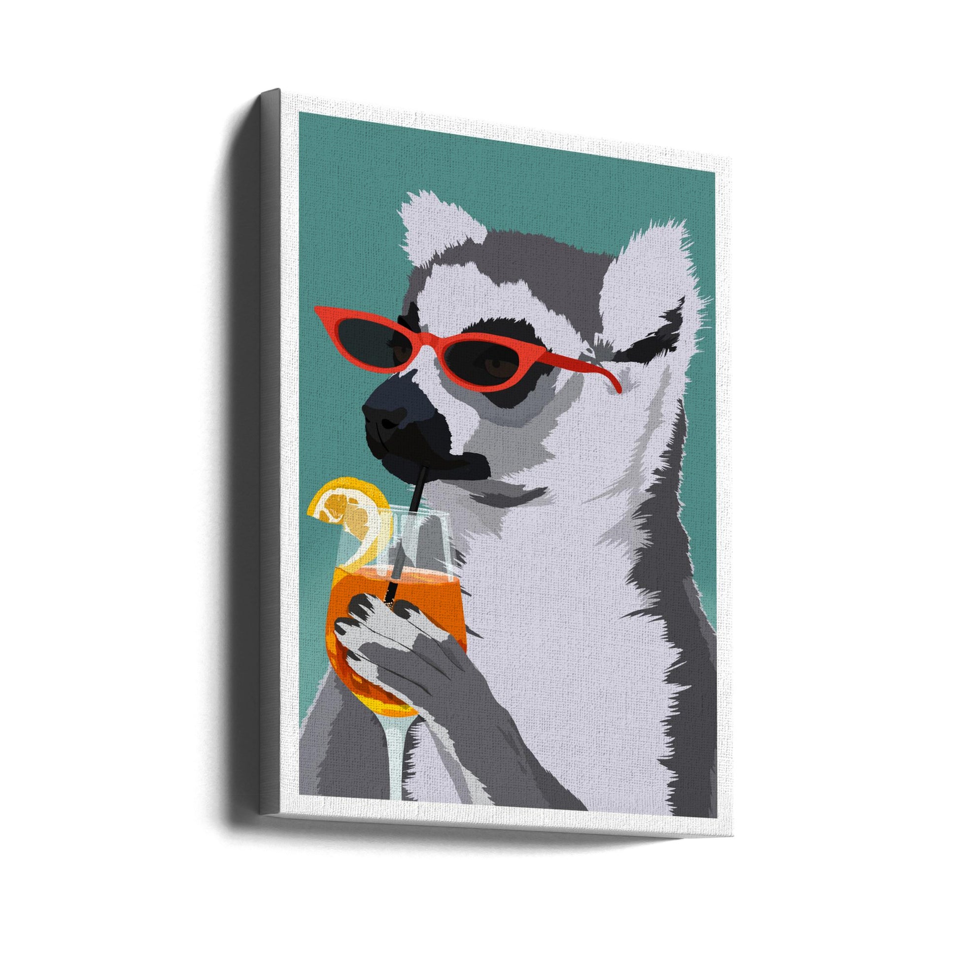 Jugdy Lemur with Drink by Bykammille | Funny Cocktail Bar, Large Canvas Wall Art Print | Artsy Earth