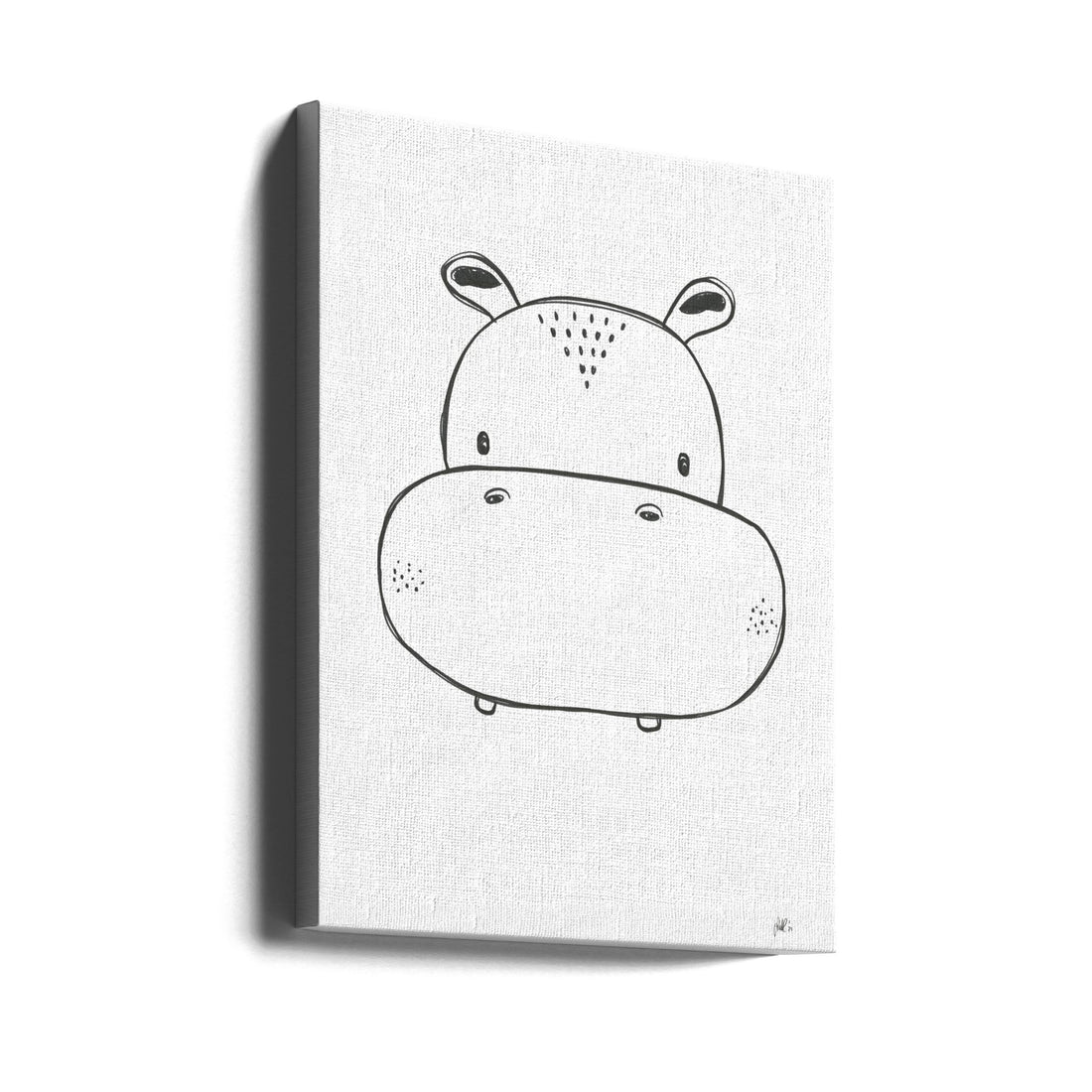 Cute Hippo by Lor Muller | Minimalist Animal Illustration, Large Canvas Wall Art Print | Artsy Earth