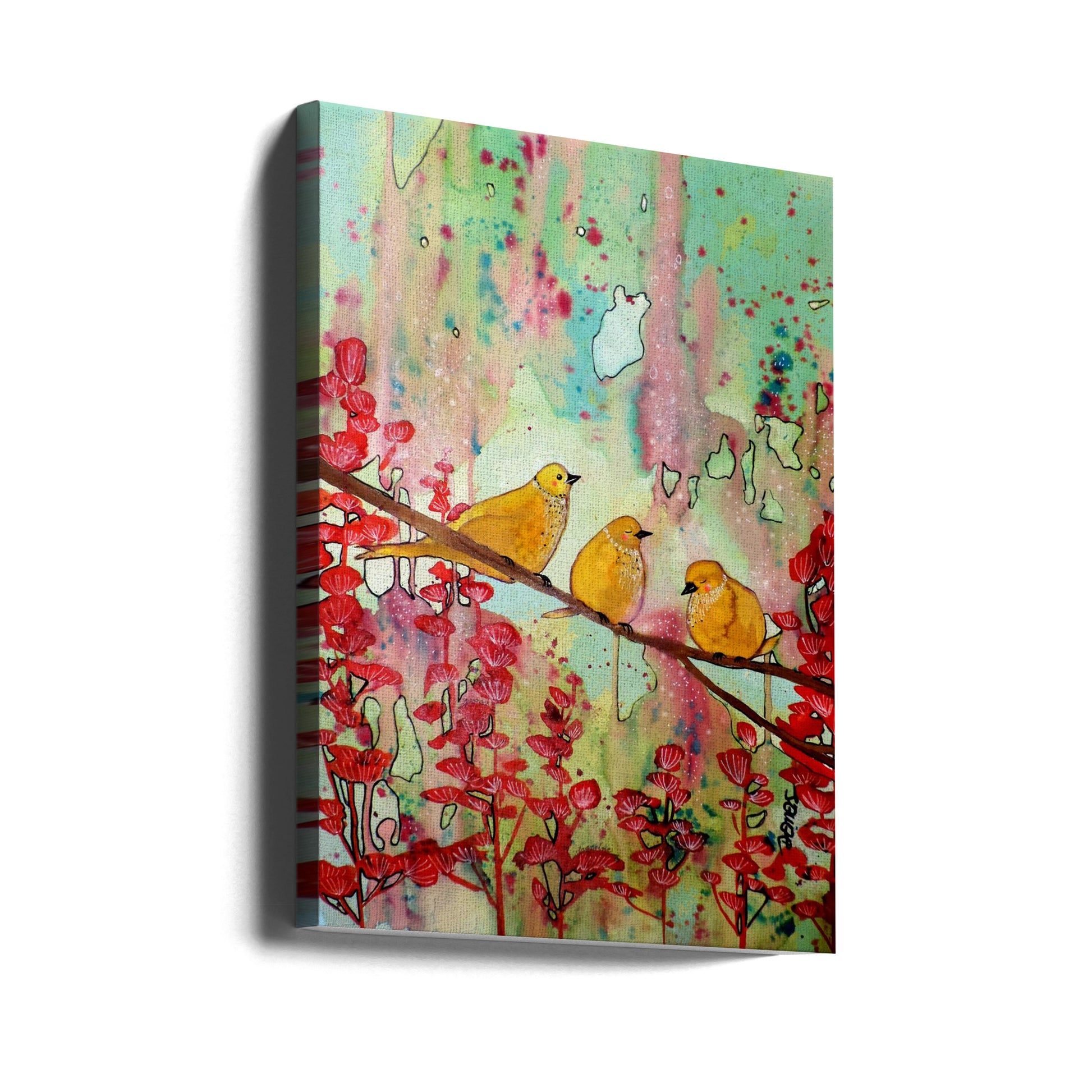 Birds in Harmony by Sylvie Demers | Watercolor Bird Flora, Large Canvas Wall Art Print | Artsy Earth