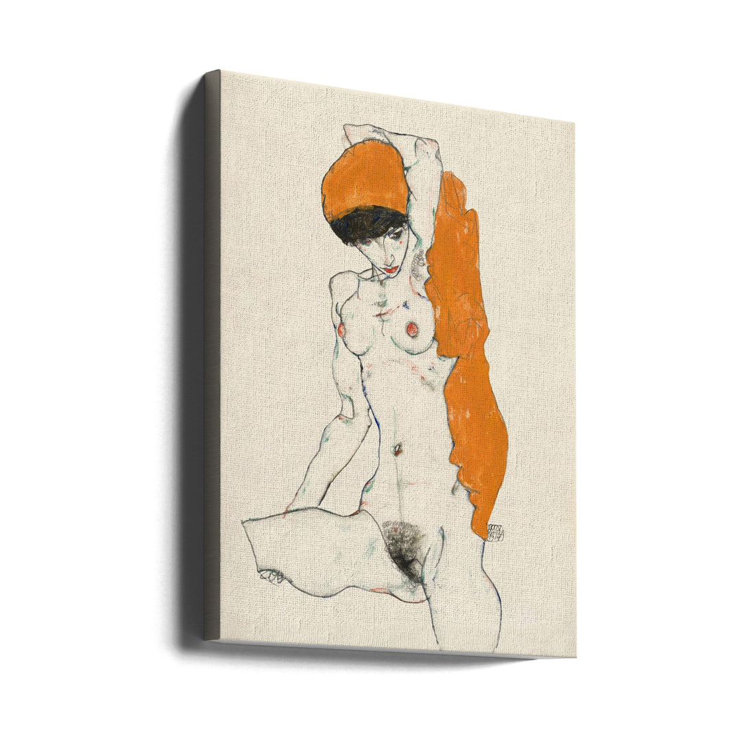 Standing Nude With Orange Drapery by Egon Schiele | Expressionist Nude Art, Large Canvas Wall Art Print | Artsy Earth