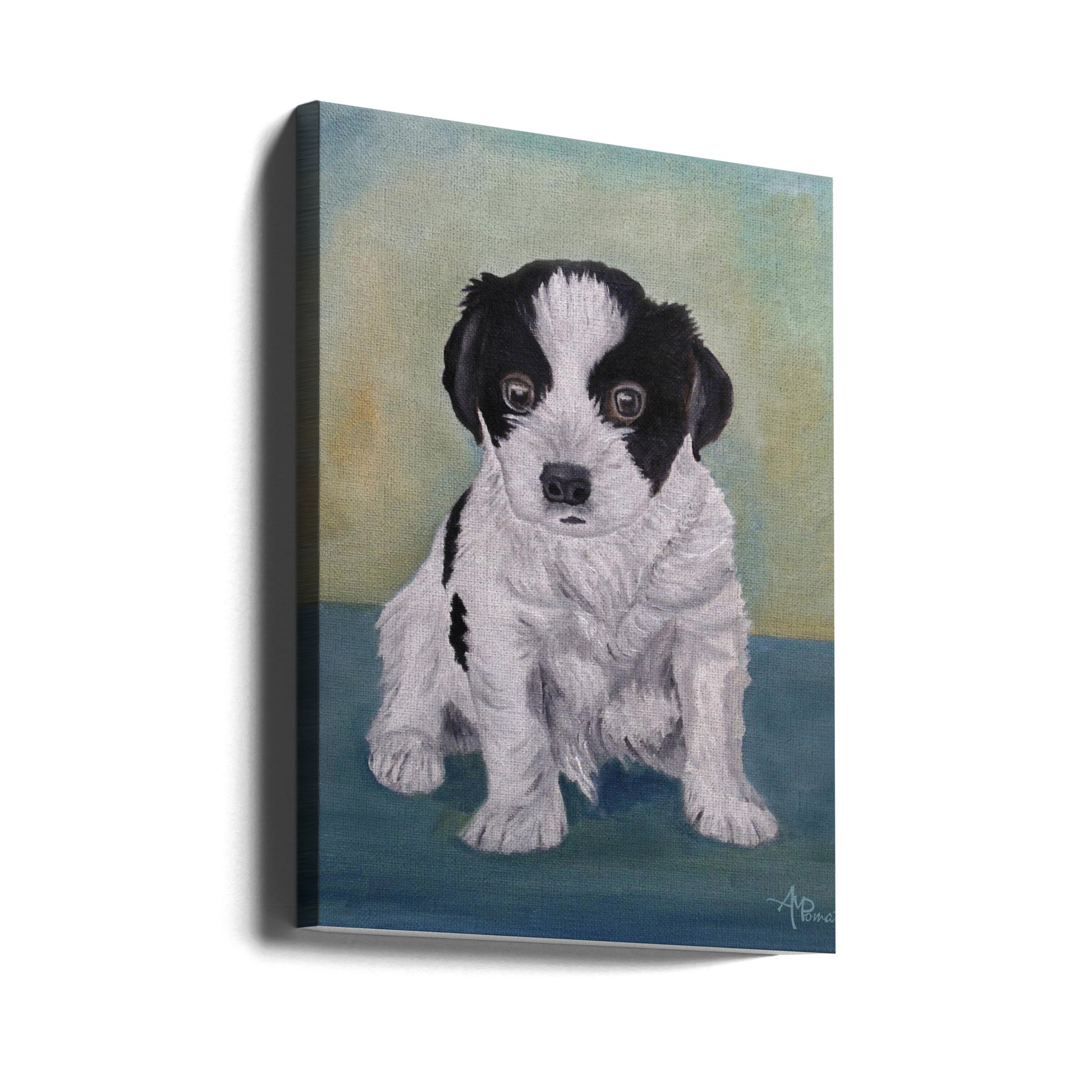 Border Collie Puppy by Angeles M. Pomata | Cute Pet Portrait, Large Canvas Wall Art Print | Artsy Earth