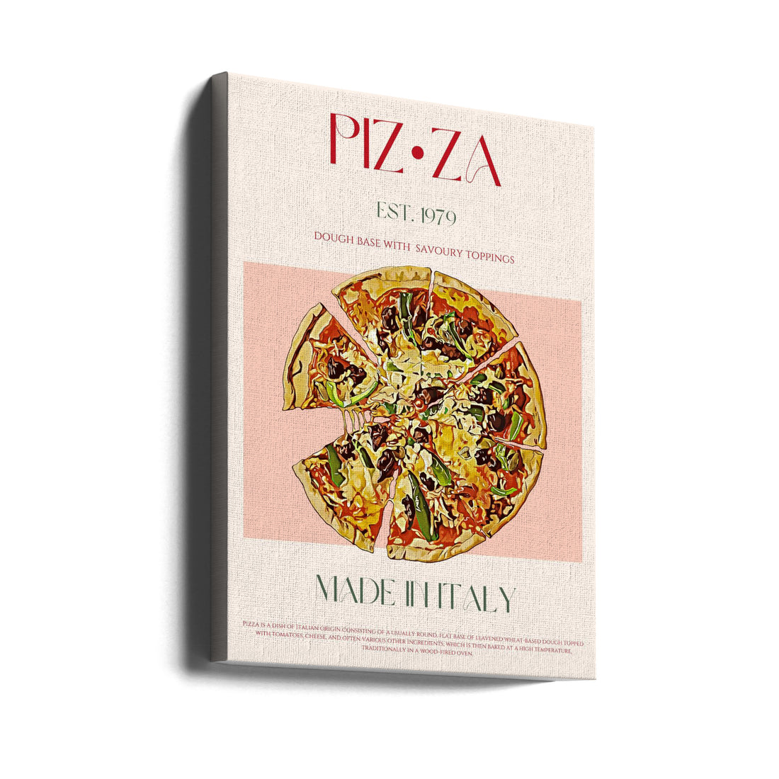 Italian Pizza Poster by Nazma Khokhar | Kitchen Food Inspiration, Large Canvas Wall Art Print | Artsy Earth