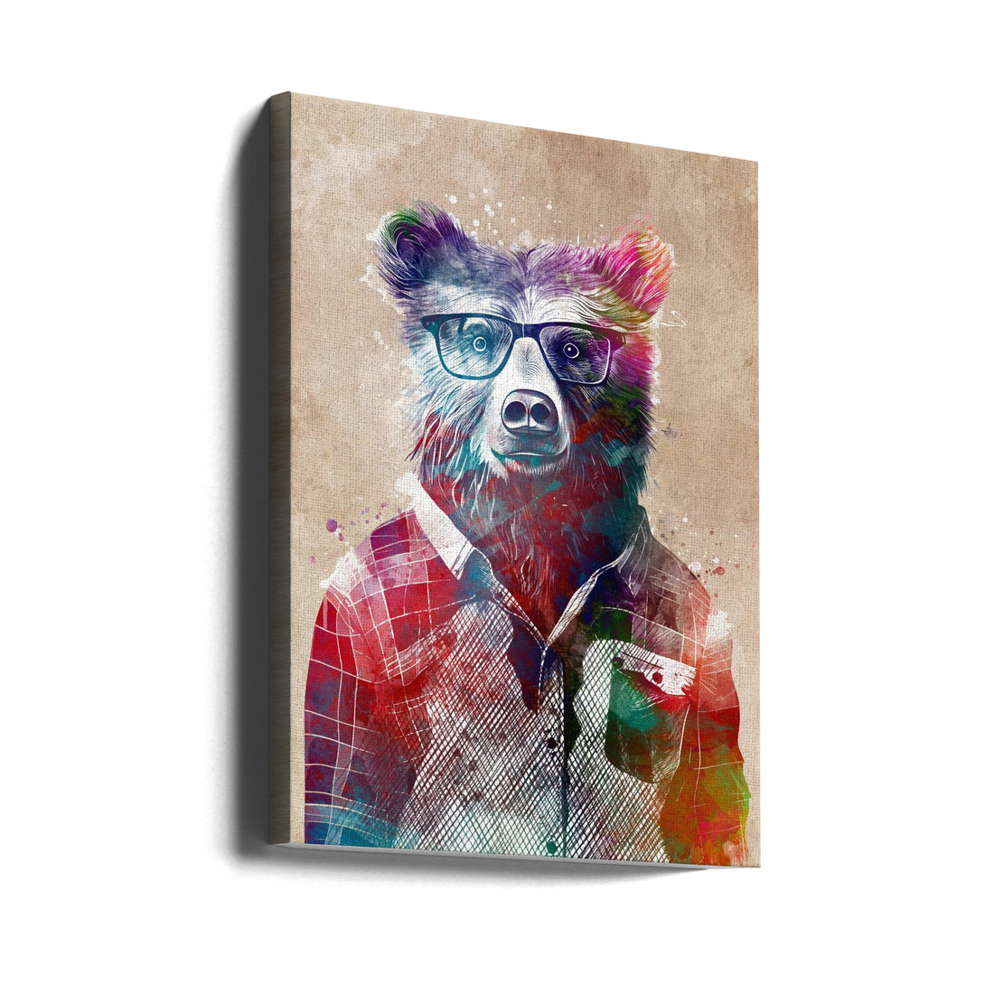 Hipster Bear by Justyna Jaszke | Wild Animal Illustration, Large Canvas Wall Art Print | Artsy Earth