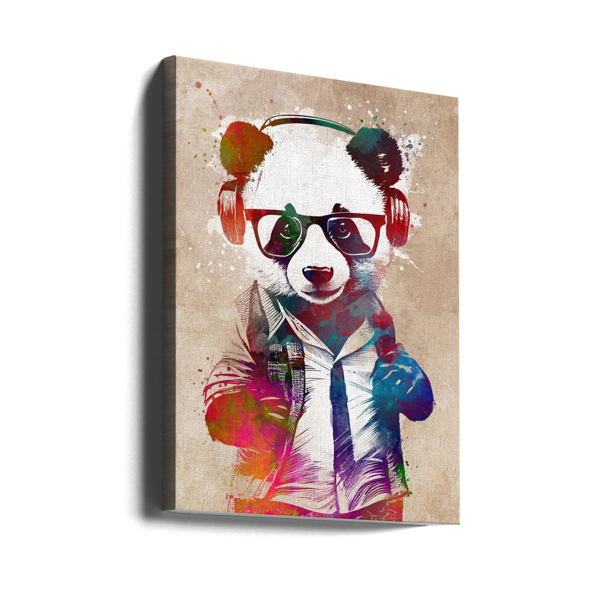 Hipster Panda by Justyna Jaszke | Funny Animal Illustration, Large Canvas Wall Art Print | Artsy Earth