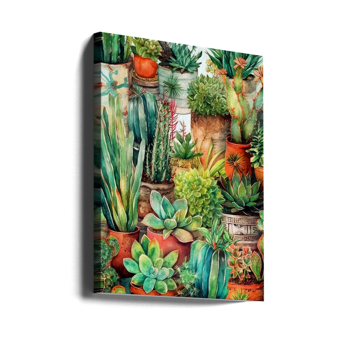 Succulents and Cactus by Justyna Jaszke | Botanical Watercolor Plants, Large Canvas Wall Art Print | Artsy Earth