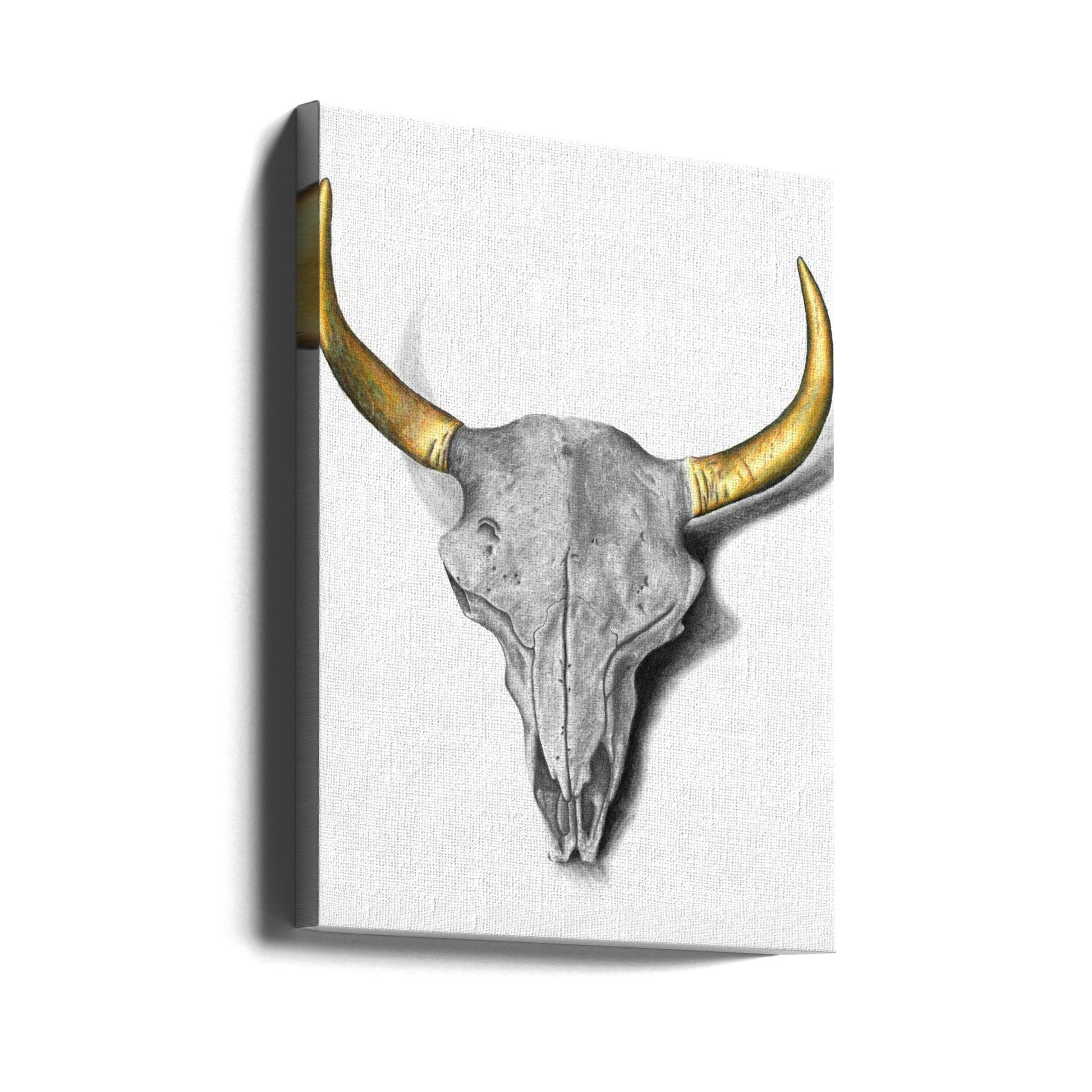 Golden Bull Skull by Akintunde Durodola | Gold Animal Drawing, Large Canvas Wall Art Print | Artsy Earth