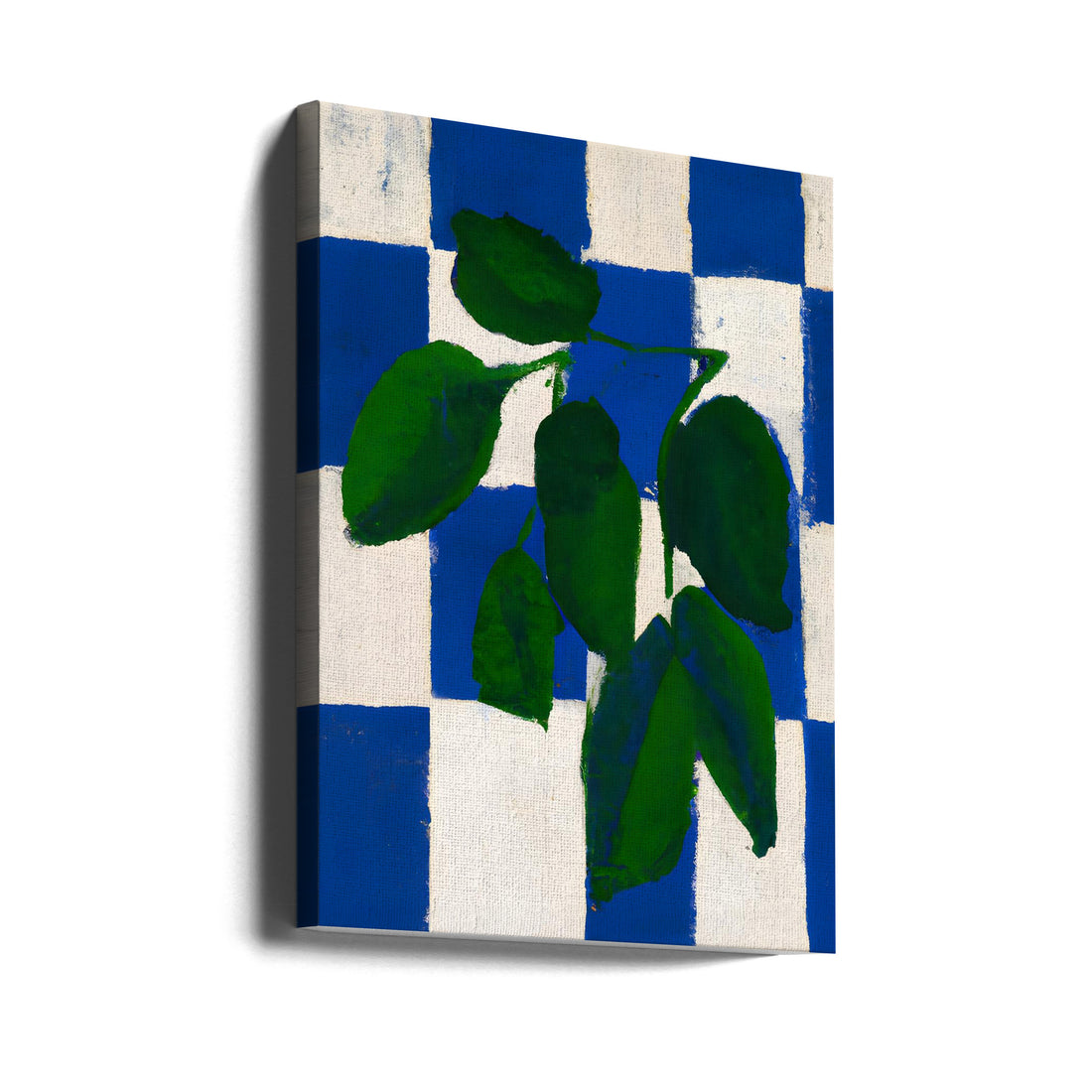 Checkered Greenery by Merel Takken | Blue Leaf Pattern, Large Canvas Wall Art Print | Artsy Earth