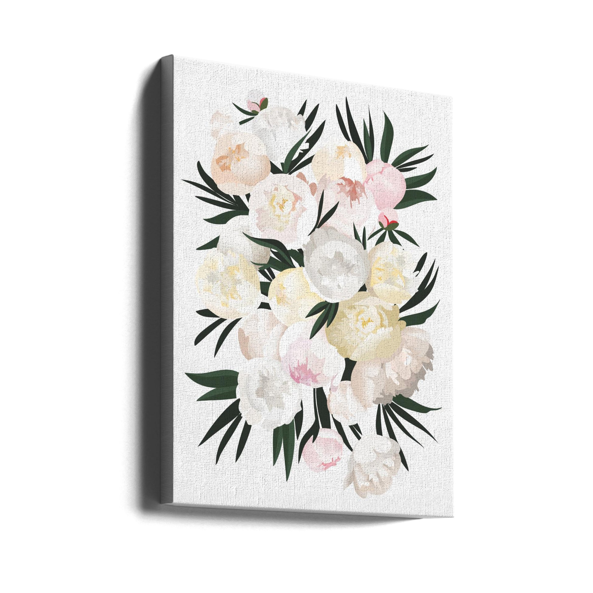 Dara White Bouquet by Rosana Laiz Blursbyai | Botanical Peony Illustration, Large Canvas Wall Art Print | Artsy Earth