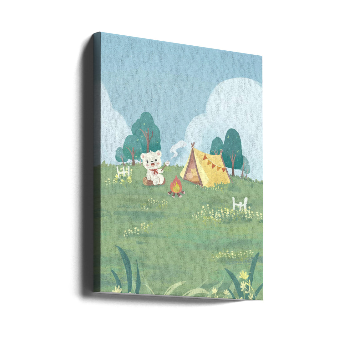 Bear's Picnic Day Out by Xuan Thai | Cute Animal Illustration, Large Canvas Wall Art Print | Artsy Earth