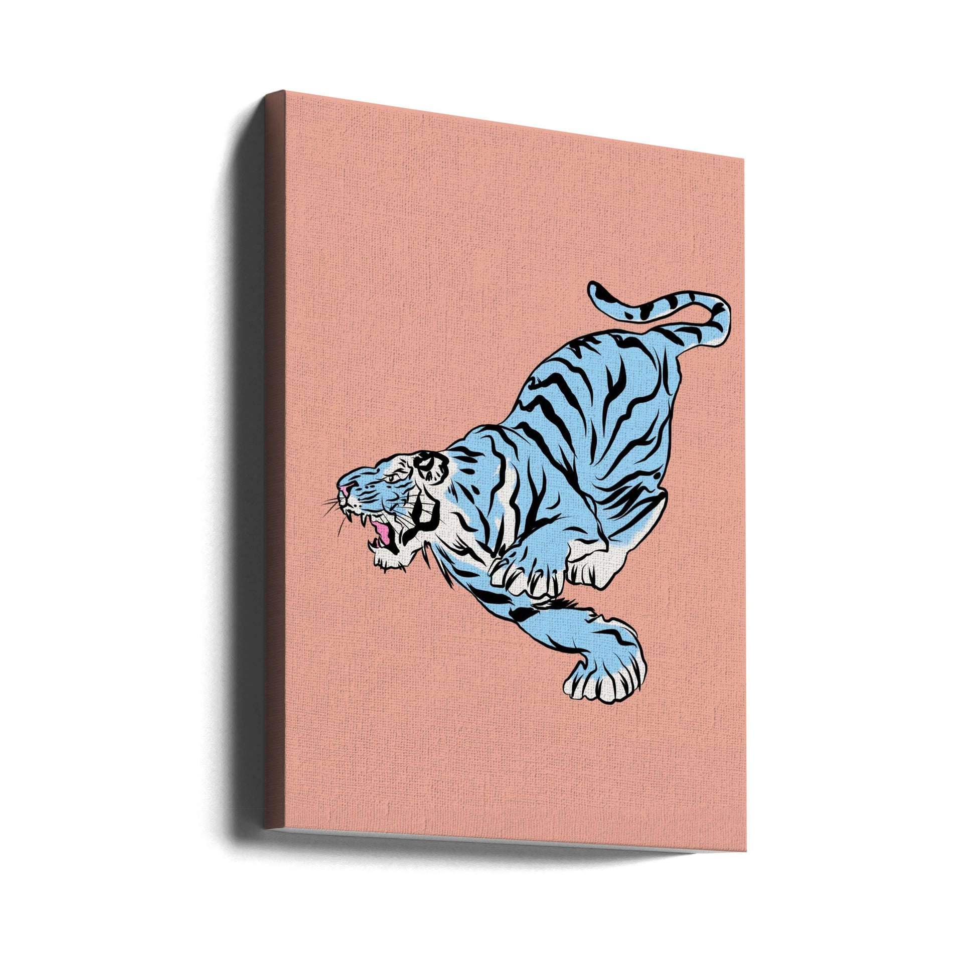 Chasing Tiger by Little Dean | Blue Tiger Illustration, Large Canvas Wall Art Print | Artsy Earth