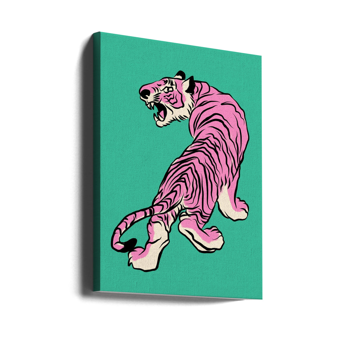 Tiger In Pink and Green by Little Dean | Colorful Animal Illustration, Large Canvas Wall Art Print | Artsy Earth