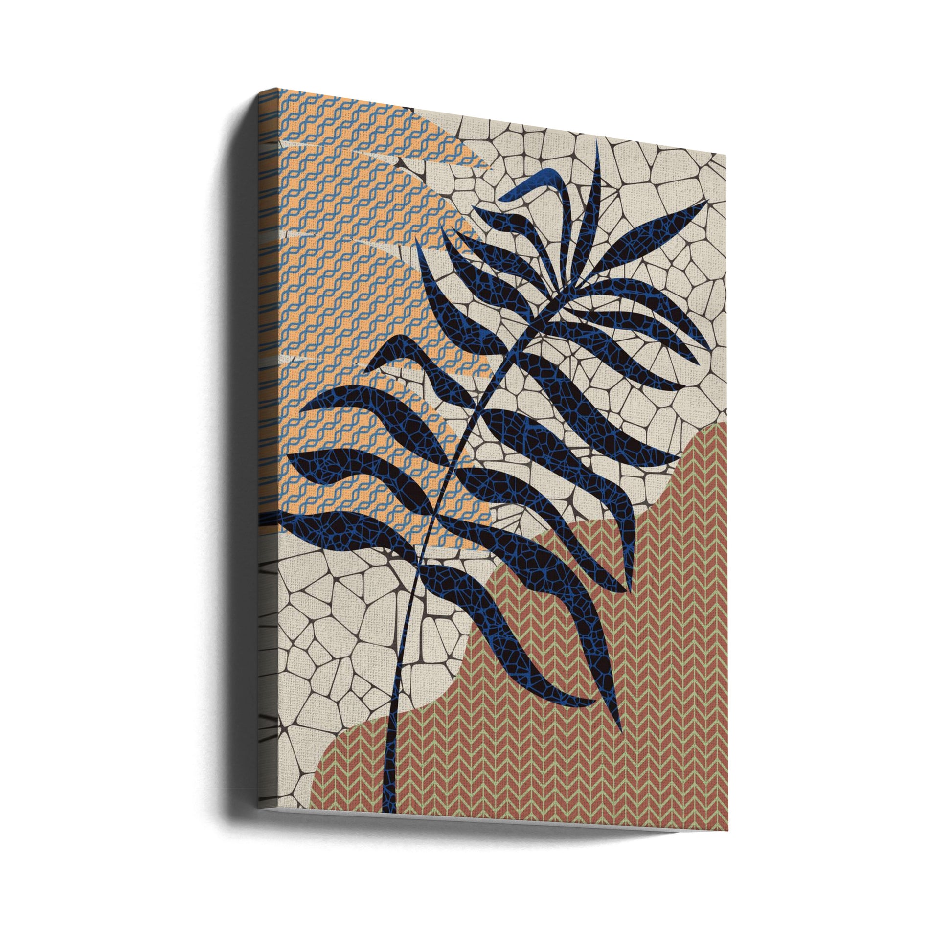 Palm Leaf Mosaic Design by Little Dean | Botanical Retro Pattern, Large Canvas Wall Art Print | Artsy Earth