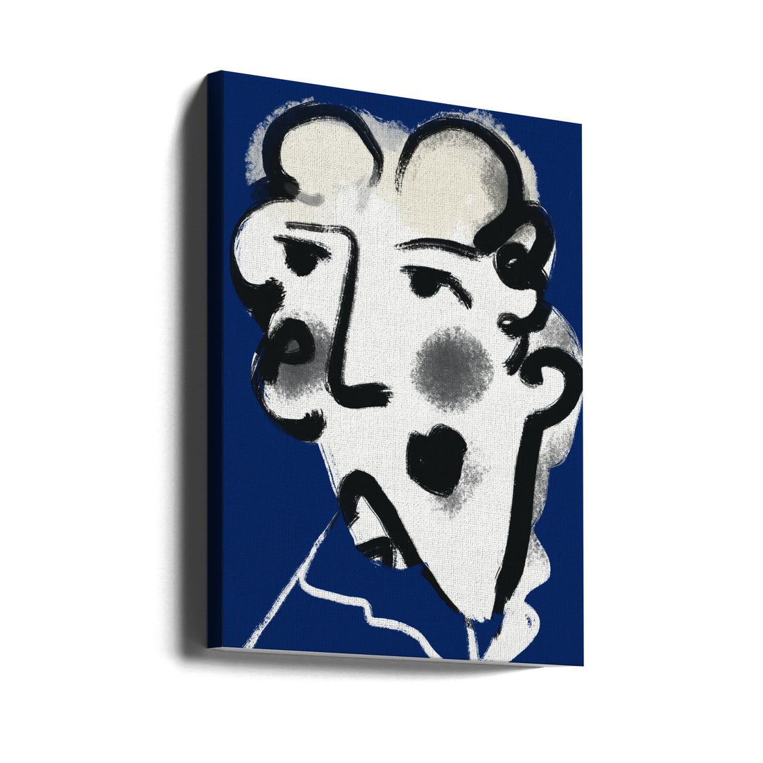 Landlady In Blue by Little Dean | Woman Face Illustration, Large Canvas Wall Art Print | Artsy Earth