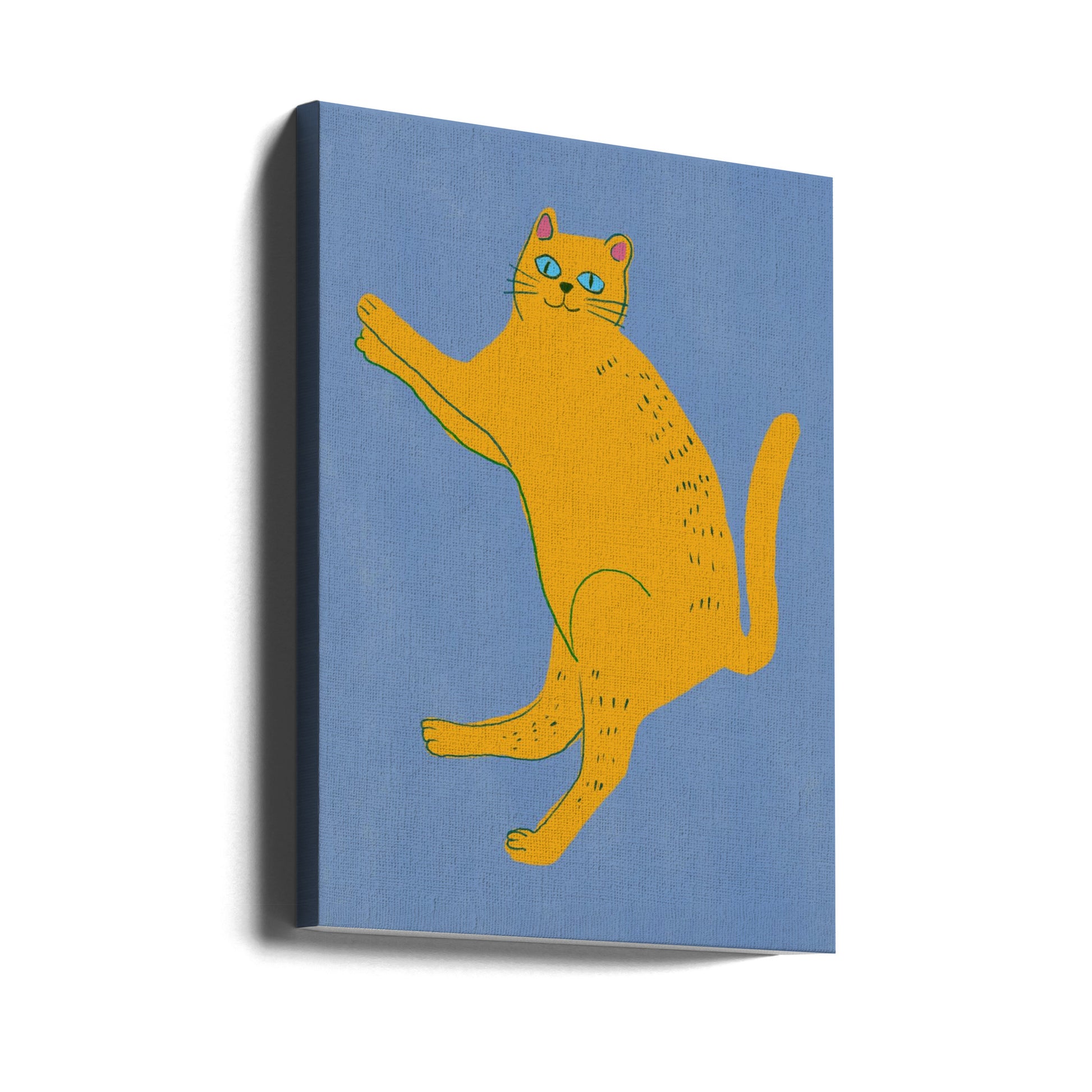 Yellow Cat by Little Dean | Fun Cat Illustration, Large Canvas Wall Art Print | Artsy Earth