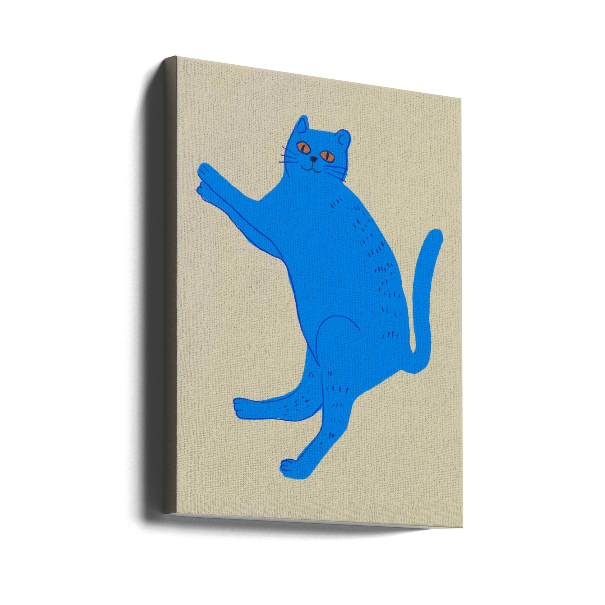 Blue Cat by Little Dean | Cute Animal Illustration, Large Canvas Wall Art Print | Artsy Earth