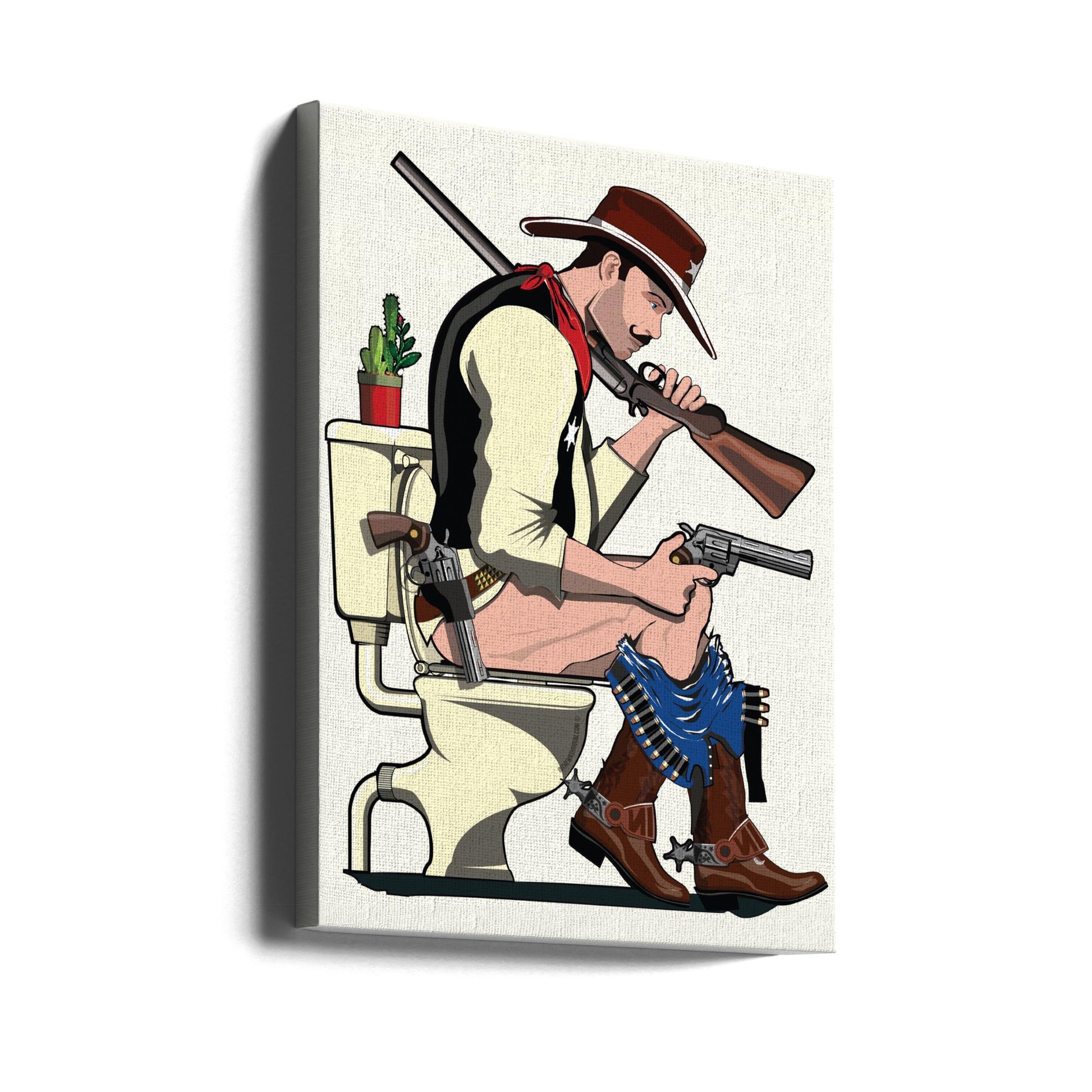 Cowboy On the Toilet by In The Washroom | Funny Western Humor, Large Canvas Wall Art Print | Artsy Earth