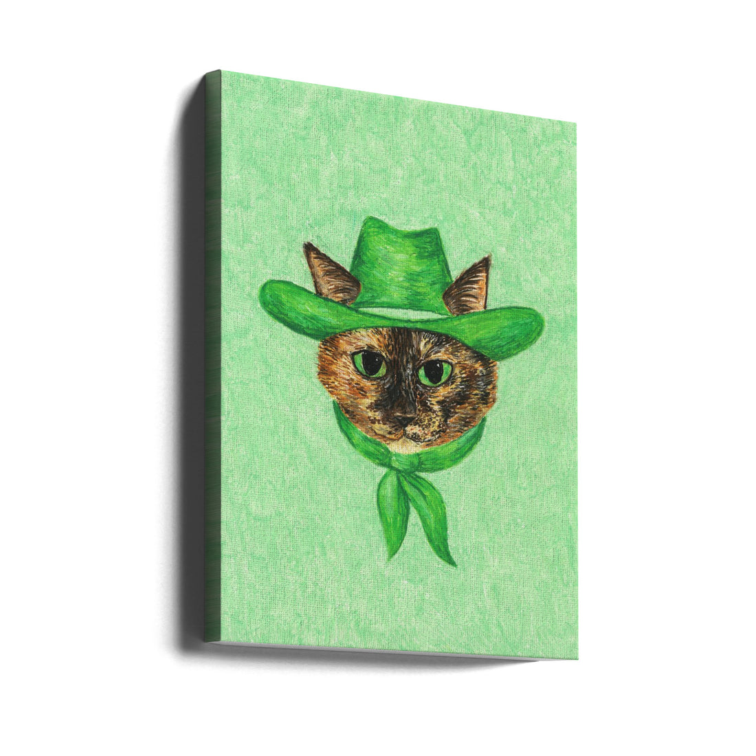 Tilly The Cowgirl Tortie Cat by Anyone Can Yeehaw | Hand Drawn Cat Portrait, Large Canvas Wall Art Print | Artsy Earth