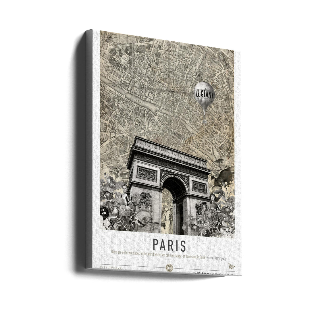 Paris City Breaks by Simon Goggin | Vintage Paris Map, Large Canvas Wall Art Print | Artsy Earth